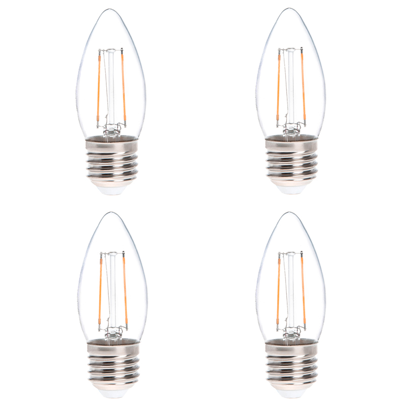 B11 E26/E27 2W LED Vintage Antique Filament Light Bulb, 25W Equivalent, 4-Pack, AC100-130V or 220-240V